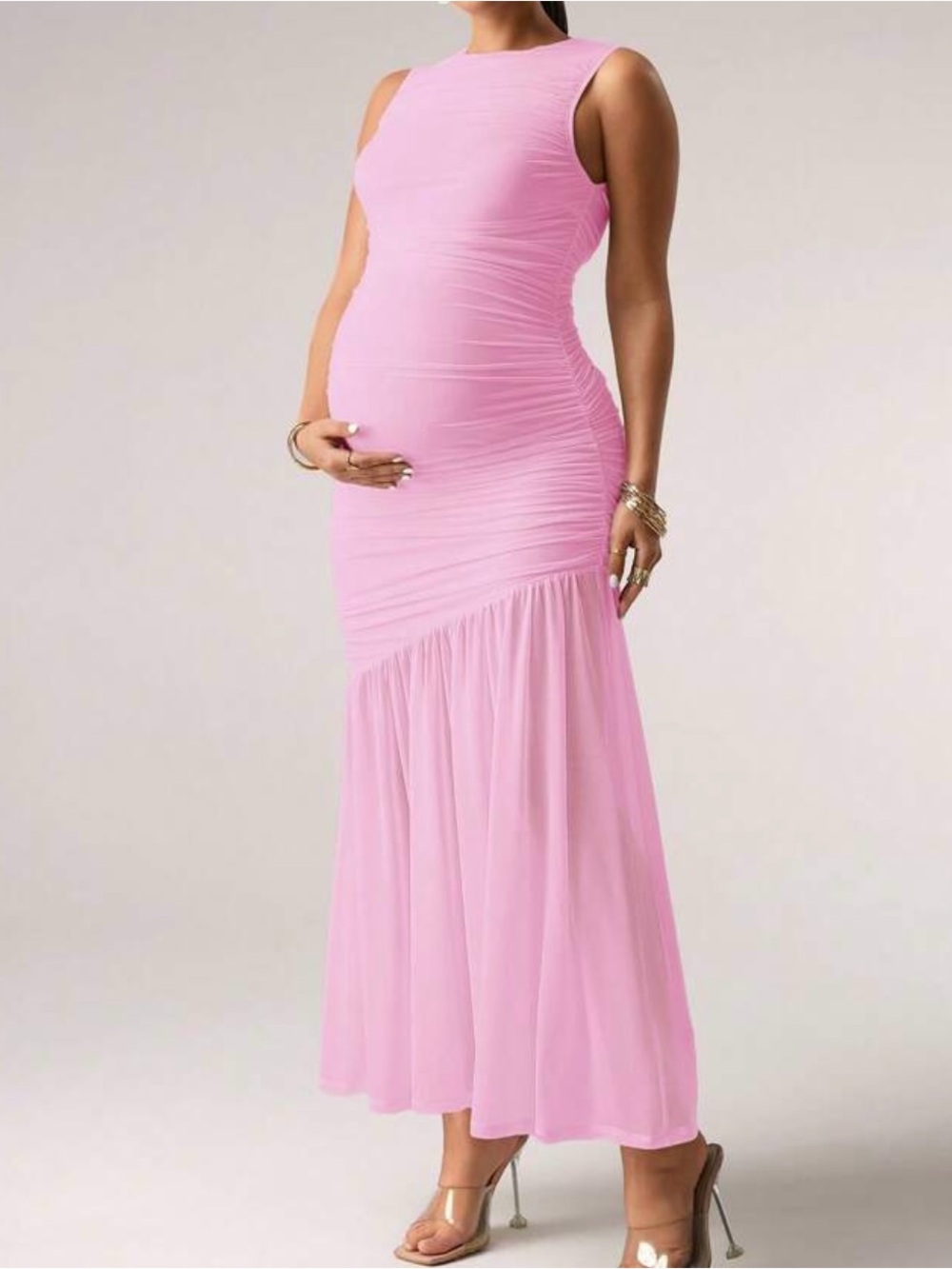 Pink Sleeveless Maternity Maxi Dress